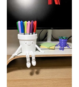 3D Baskı Hareketli Gülen Kalemlik - Eklemli Masaüstü Organizer - Beyaz
