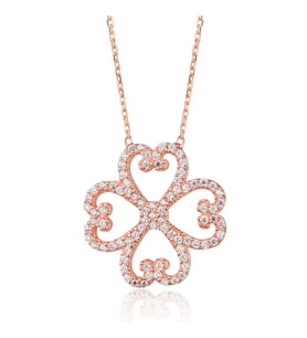 EMILIANO JEWELLERY Zirkon Taşlı Pırlanta Montür Kalp Desenli Çiçek Rose Altın Kaplama Gümüş Kolye