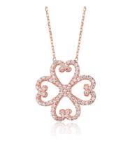 EMILIANO JEWELLERY Zirkon Taşlı Pırlanta Montür Kalp Desenli Çiçek Rose Altın Kaplama Gümüş Kolye