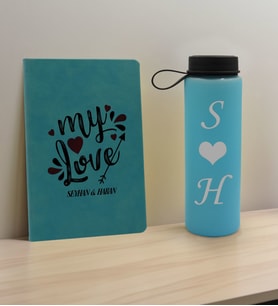 BK Gift Sevgiliye Özel İsimli Turkuaz Defter ve Cam Matara Hediye Seti-14, Sevgiliye Hediye, Sevgililer Günü, Yeni İş Hediyesi