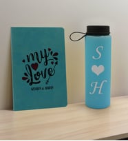 BK Gift Sevgiliye Özel İsimli Turkuaz Defter ve Cam Matara Hediye Seti-14, Sevgiliye Hediye, Sevgililer Günü, Yeni İş Hediyesi