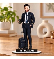 Kişiye Özel Erkek Kabin Memuru Karikatürlü 18 cm MDF Masaüstü Biblo - Meslek Sahibine Özel Hediye İş Arkadaşına ve Meslek Sahibine Hediye