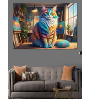 Gökkuşağı Renkli Modern Sanat Kedi Dekoratif Kanvas - Mdf Ahşap Tablo