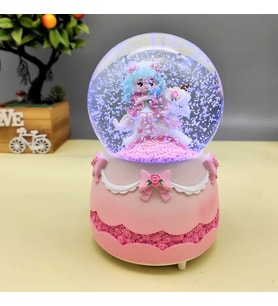 Unicorn Üzerinde Sevimli Kız Işıklı Müzikli Püskürtmeli Büyük Boy Kar Küresi
