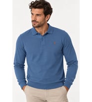 Dewberry Erkek Pamuklu Sweatshirt Düz İndigo V9007 Günlük Üst Giyim, Hafta Sonu Kombini, Seyahat Gardırobu
