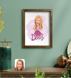 Bk Gift Kişiye Özel Barbie Karikatürlü Portre Doğal Masif Ahşap Çerçeveli Tablo 30x40cm-1, Barbie Filmi, Barbie Hediyelik Eşya, Arkadaşa Hediye