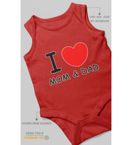 I Love Mom and Dad Baskılı Bebek Zıbını – Çıtçıtlı Body  %100 Pamuk Sıfır Kol (Kırmızı)