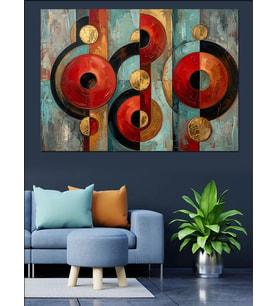 Soyut Kırmızı Daireler Geometrik Sanat Dekoratif Kanvas - Mdf Ahşap Tablo