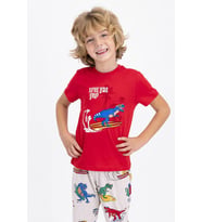 Roly Poly 2347 Surf Crocodile Kırmızı Erkek Çocuk Kısa Kol Pijama Takımı