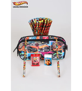 YENİ SEZON LİSANSLI HOT WHEELS KALEM ÇANTASI,2 ADET KURŞUN KALEM,SİLGİ VE ÇİFT BIÇAKLI KALEMTRAŞ KIRTASİYE SETİ