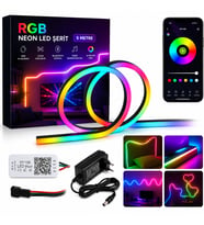 Neon LED Şerit RGB Piksel 5 Metre IP65 Su Geçirmez Adreslenebilir SMD2811 DC12V Esnek Silikon LED Bant Seti SP110E Bluetooth Kontrollü 5A Adaptör Dahil