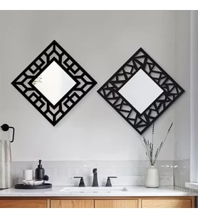 2'Li Set Kırılmaz Pleksi Dekoratif Duvar Aynası - 22.5X22.5 Cm Geometrik Çerçeveli 1. Sınıf Ayna