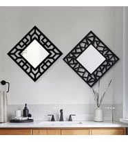 2'Li Set Kırılmaz Pleksi Dekoratif Duvar Aynası - 22.5X22.5 Cm Geometrik Çerçeveli 1. Sınıf Ayna