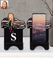 BK Gift Kişiye Özel Plakalı Kadın Peugeot 3008 Karikatürlü Ahşap Biblo Telefon Standı-2