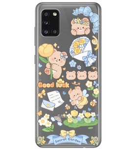 Samsung Galaxy A31 Uyumlu Küçük Sevimli Ayıcıklar Desenli Şeffaf Telefon Kılıfı