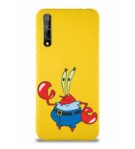 Huawei Y8P Soft Premier Kapak Bay Yengeç Tasarımlı Silikon Kılıf - Sarı (Şeffaf)