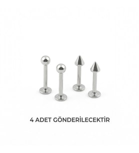 4'lü Kararmaz Çelik Top ve Koni Uçlu Labret Piercing Seti Tragus Helix Dudak Burun Conch Kıkırdak