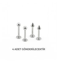 4'lü Kararmaz Çelik Top ve Koni Uçlu Labret Piercing Seti Tragus Helix Dudak Burun Conch Kıkırdak