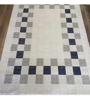Hoom Rugs Gusto 1178A Mavi Krem Modern Halı Mikrofiber Polyester Hav Vermez Spor Saçaklı Halı