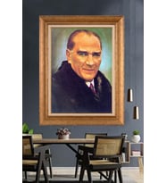 Altın Varaklı Çerçeveli Paspartulu Atatürk Tablo nh342 (Gold)