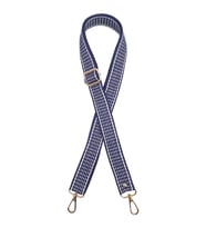 Angel Çanta Aksesuar 120x3 cm Polyester Kolon Çanta Sapı Lacivert Renk Beyaz Şeritli Light Gold Metalli