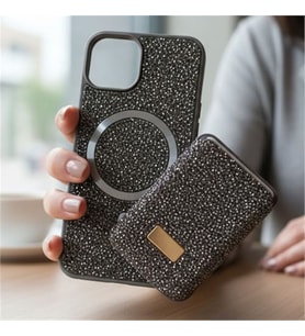 Coverzone iPhone 15 ile uyumlu K?l?f Parlak Elmas Desen Ta?l? MagSafe ile uyumlu Magnetik Kartl?k Elegance Kapak ?phone 15 i�in kilif Kablosuz ?arj Diamond Wallet Case 15 Naturel Titanyum
