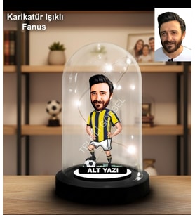 Kişiye Özel Fotoğraflı Karikatür Işıklı Fanus Biblo Hediye - Yıl Dönümü, Doğum Günü ve Taraftar Hediyesi