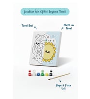 Güneş & Ay Figürlü Çocuk Boyama Tuvali – Şövalesiz Boya Seti 20x20