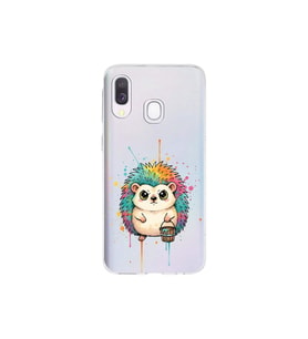 Samsung Galaxy A40 ile Uyumlu Splash Kirpi Tasarımlı Şeffaf Silikon Kılıf