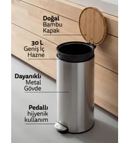 5five Bambu Metal Pedallı 30 Lt. Çelik Çöp Kovası