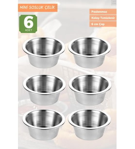 6’lı Set Mini Sosluk Paslanmaz Ketçaplık Mayonezlik Reçellik Çelik 6 cm