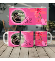 Kişiye Özel Çiçek Desenli Fotoğraflı Baskı Kupa Bardak, Pembe Çiçekli, 330ml, Beyaz (Doğal Beyaz)