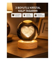 Mey İthalat® Romantik Kalpli Kristal Cam Küre USB’li Işıklı Dekoratif Obje