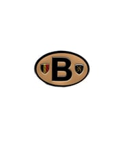 Etiketçilere Özel Armalar Oval B (Belgium) Belçika Bayraklı Kahve Renk Zemin Alüminyum Sticker