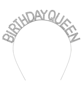 Gümüş Renk Kristal Taşlı Parlak Birthday Queen Yazılı Kraliçe Taç 16X17 Cm
