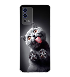 PrintiFy Oppo A55 4G ile Uyumlu Kedi 2 Kamera Korumalı Şeffaf Kılıf