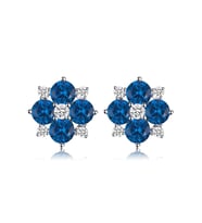 Safir Taşlı Elegant Stylish Night Kadın Gümüş Küpe (Mavi)