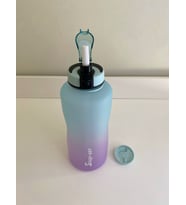 Shop-set 2000 ML Tritan Motivasyonlu Su Matarası SÜZGEÇLİ ve PİPETLİ (LİLA - AÇIK MAVİ)