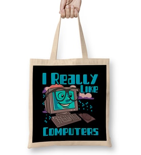 I Really Like Computers Nerdy Tech Guy Geek Bez Çanta Uzun Saplı