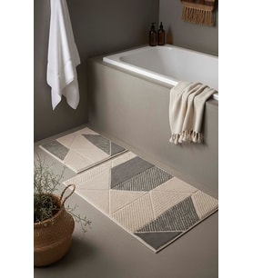 Soft Gri Geometrik Desen 2’li Banyo & Klozet Paspas Takımı