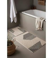 Soft Gri Geometrik Desen 2’li Banyo & Klozet Paspas Takımı