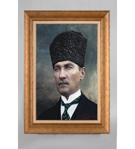 Altın Varaklı Paspartulu Çerçeveli Atatürk Tablo sd129