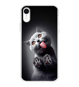 PrintiFy Apple  iPhone XR ile Uyumlu 1mm Slim Fit Kedi 2 050c Baskılı Şeffaf  Kılıf