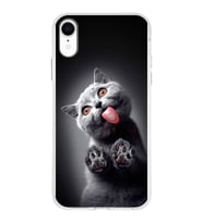 PrintiFy Apple  iPhone XR ile Uyumlu 1mm Slim Fit Kedi 2 050c Baskılı Şeffaf  Kılıf