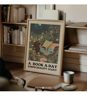 Günde Bir Kitap Gerçekliği Uzak Tutar Sanatı, Retro Bohem Kitap Sever Duvar Sanatı
