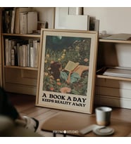 Günde Bir Kitap Gerçekliği Uzak Tutar Sanatı, Retro Bohem Kitap Sever Duvar Sanatı