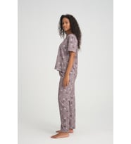 Kısa Kollu Kadın Pijama Takımı Desenli Süper Soft (Gri)