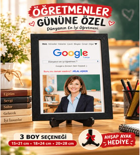 Öğretmenler Günü Google Konseptli Kişiye Özel Fotoğraflı MDF Çerçeve Ahşap Ayak Hediyeli