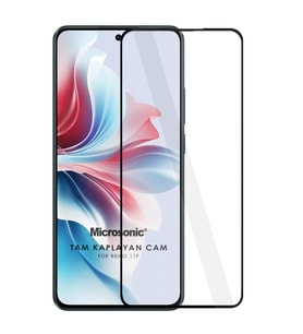 Microsonic Oppo Reno 11F Tam Kaplayan Temperli Cam Ekran Koruyucu Siyah
