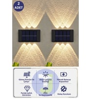 Modern Solar Güneş Enerjili 6 Ledli Bahçe Aydınlatması Aplik Sarı Işık Led Lamba (2 Adet)